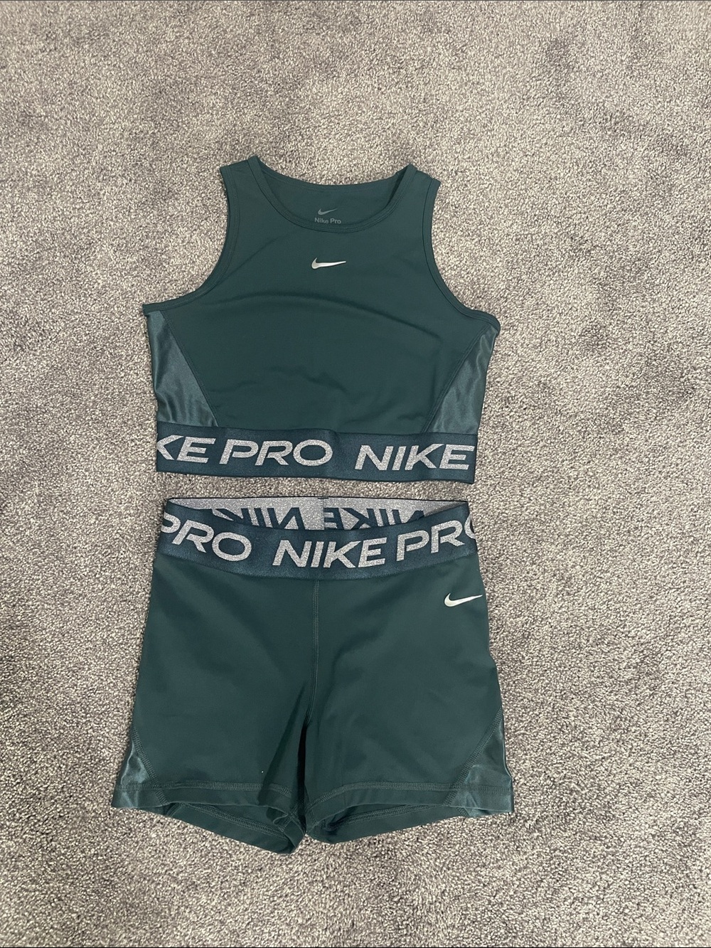 Nike Kids Dark Green Pro Crop Tank and Shorts Set